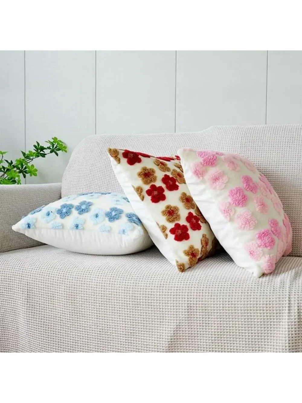 Floral Throw Pillow Covers Set of 2, 18x18 Inch Pink Jacquard Cushion Cases for